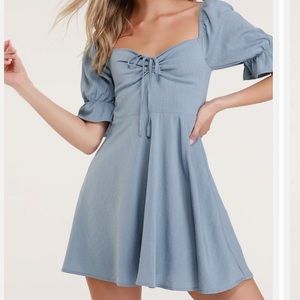 Lulus Elsie Dusty Blue Puff Sleeve Minidress